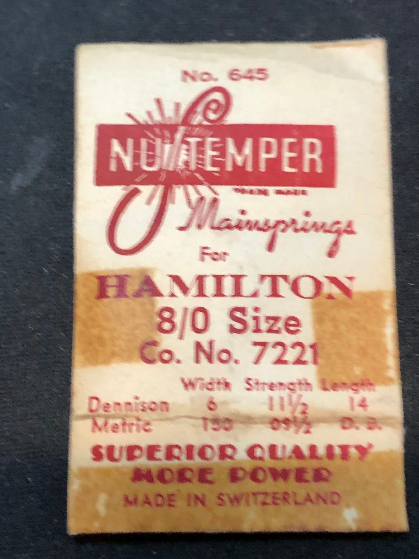 NuTemper Mainspring #645 for Hamilton 8/0s movements #7221 - Steel