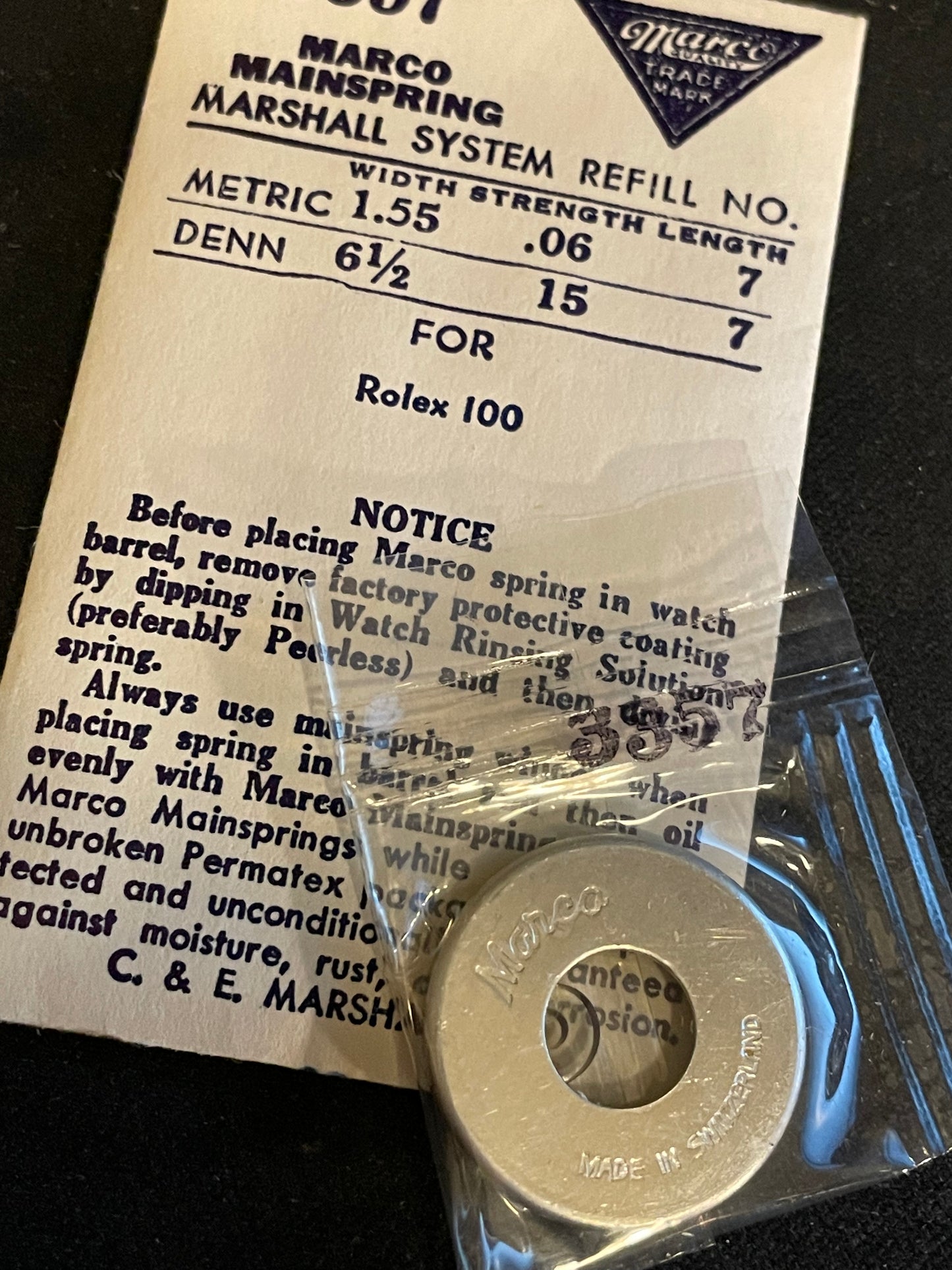 Marco Mainspring #3357 for Rolex caliber 100 - Steel