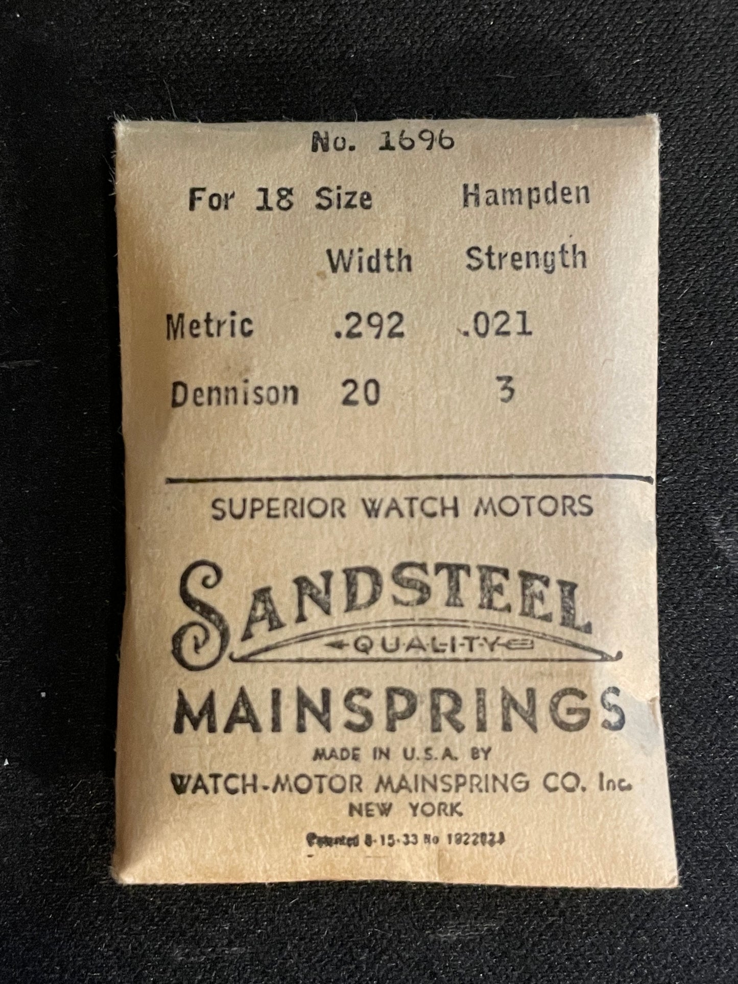 Sandsteel Mainspring for Hampden 18s No.  Factory No. 1696 - Steel