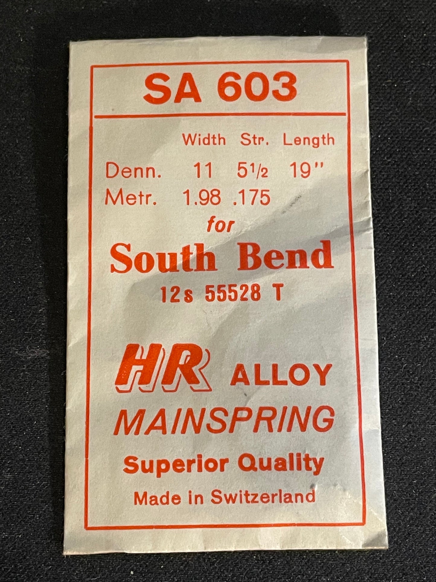 HR Mainspring SA603 for 12s South Bend No. 55528 - Alloy