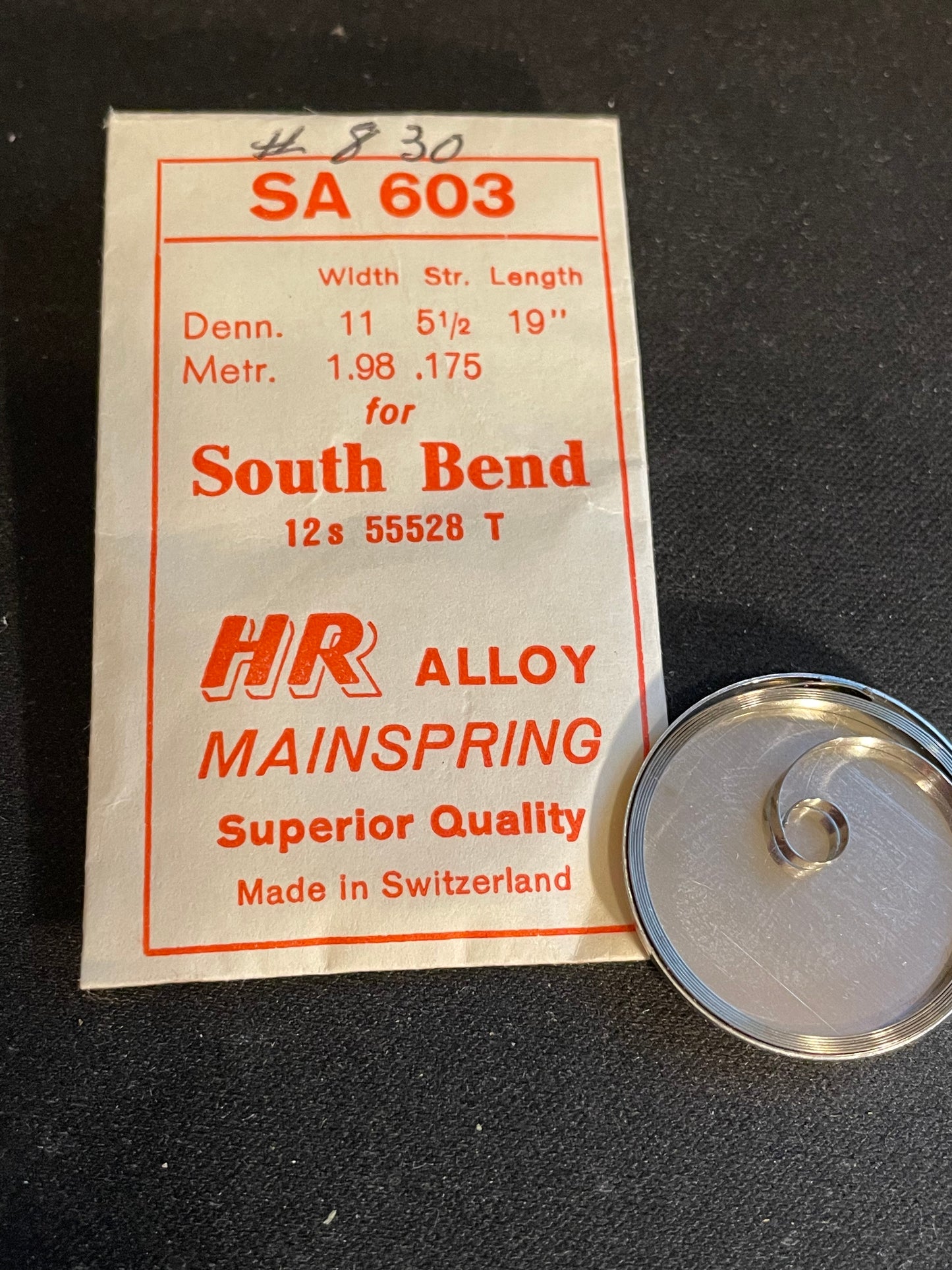 HR Mainspring SA603 for 12s South Bend No. 55528 - Alloy