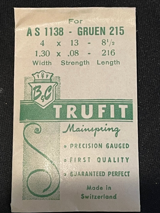 Trufit Mainspring for A.S. caliber 1138, Gruen caliber 215 - Steel