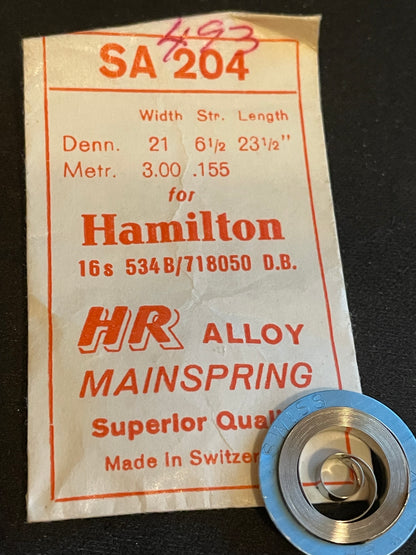 HR Mainspring SA204 for 16s Hamilton No. 534B / 718050 - Alloy