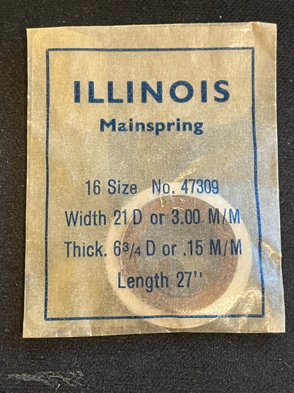 Illinois Factory Mainspring No. 47309 for 16s 60hr Railroad Watches - Steel