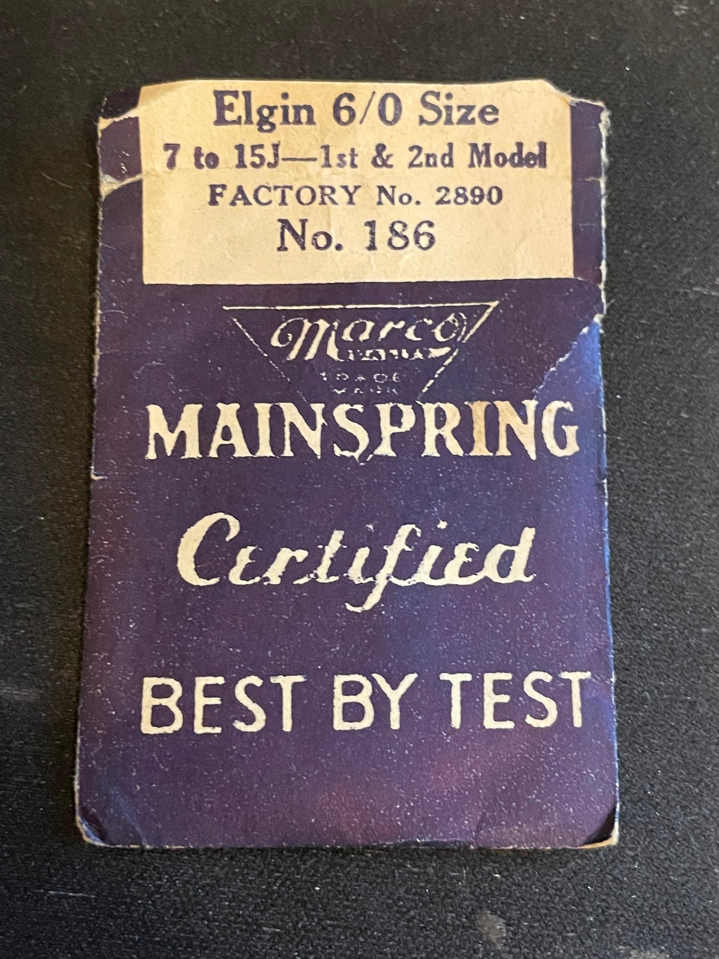 Marco Mainspring #186 for 6/0s Elgin Factory No. 2890 - Steel