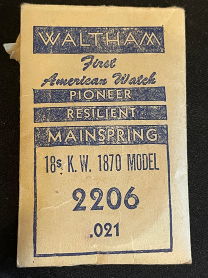 Waltham Factory Mainspring for 18s Model 1870 KW No. 2206 - Steel