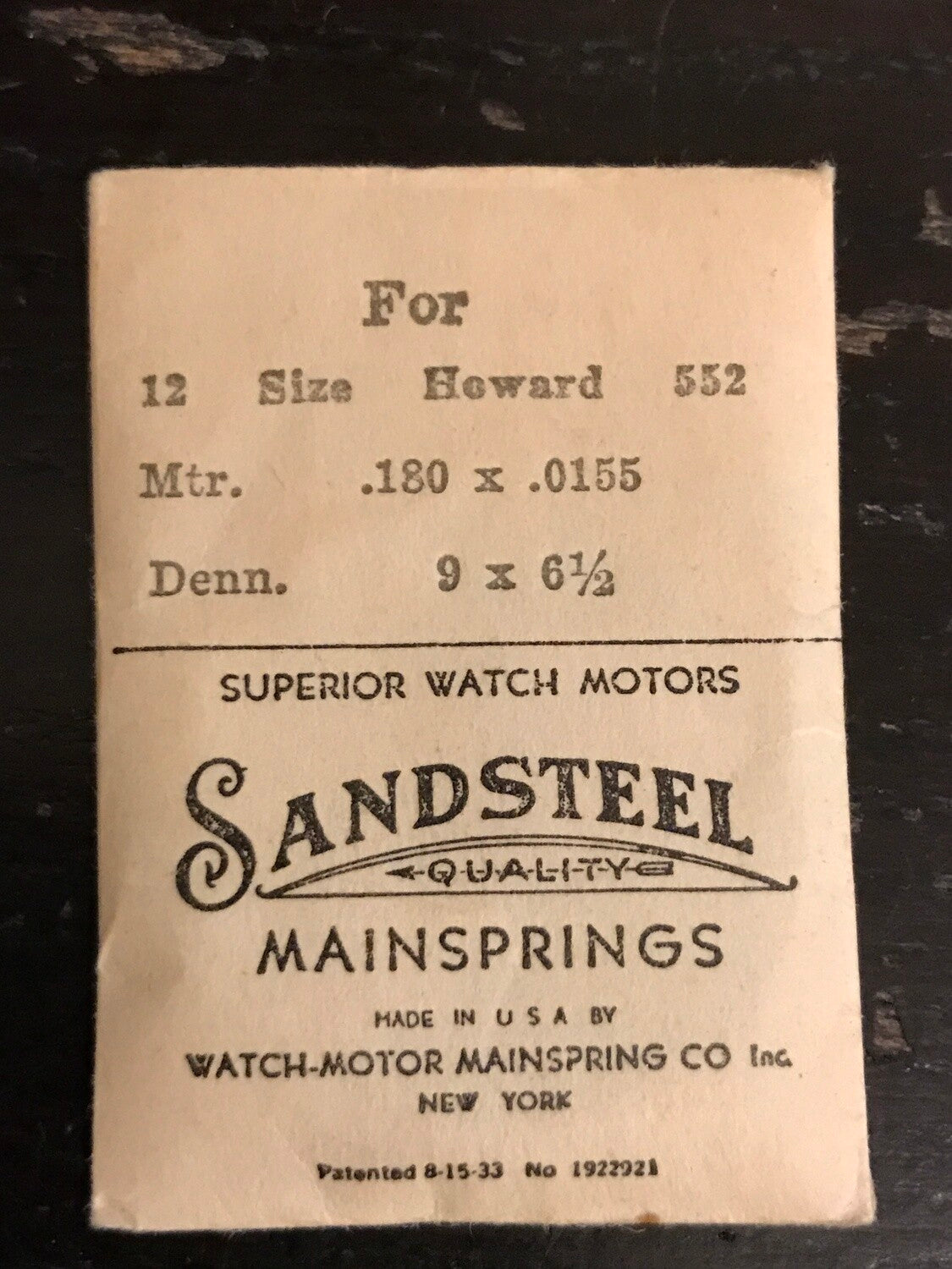 Sandsteel Mainspring for Howard 12s #552 - Steel