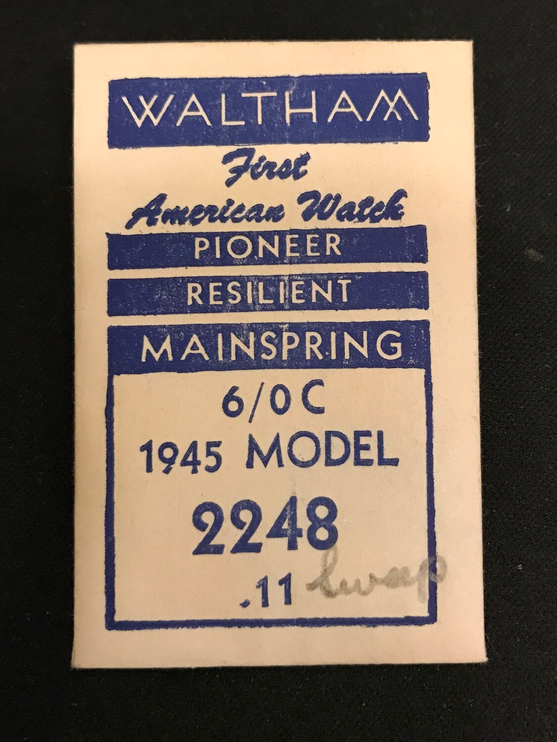 Waltham Factory Mainspring for 6/0 C 1945 Model No. 2248 - Steel