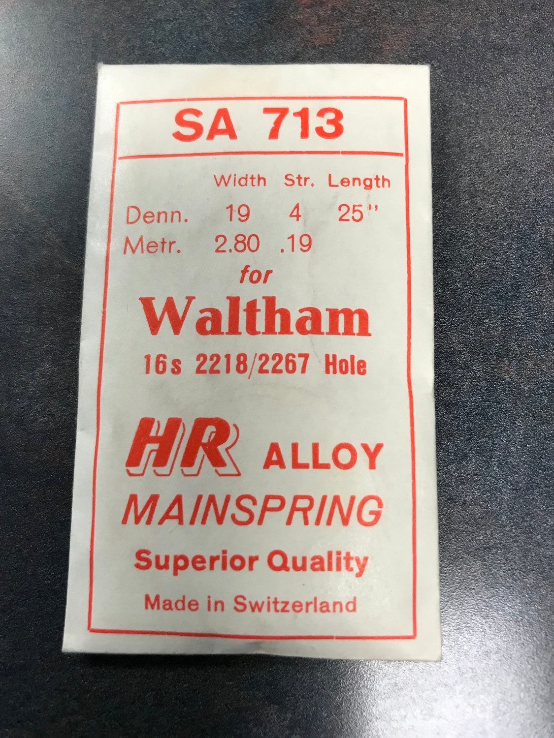 HR Mainspring SA713 for Waltham 16s Factory No. 2218 / 2267 - Alloy