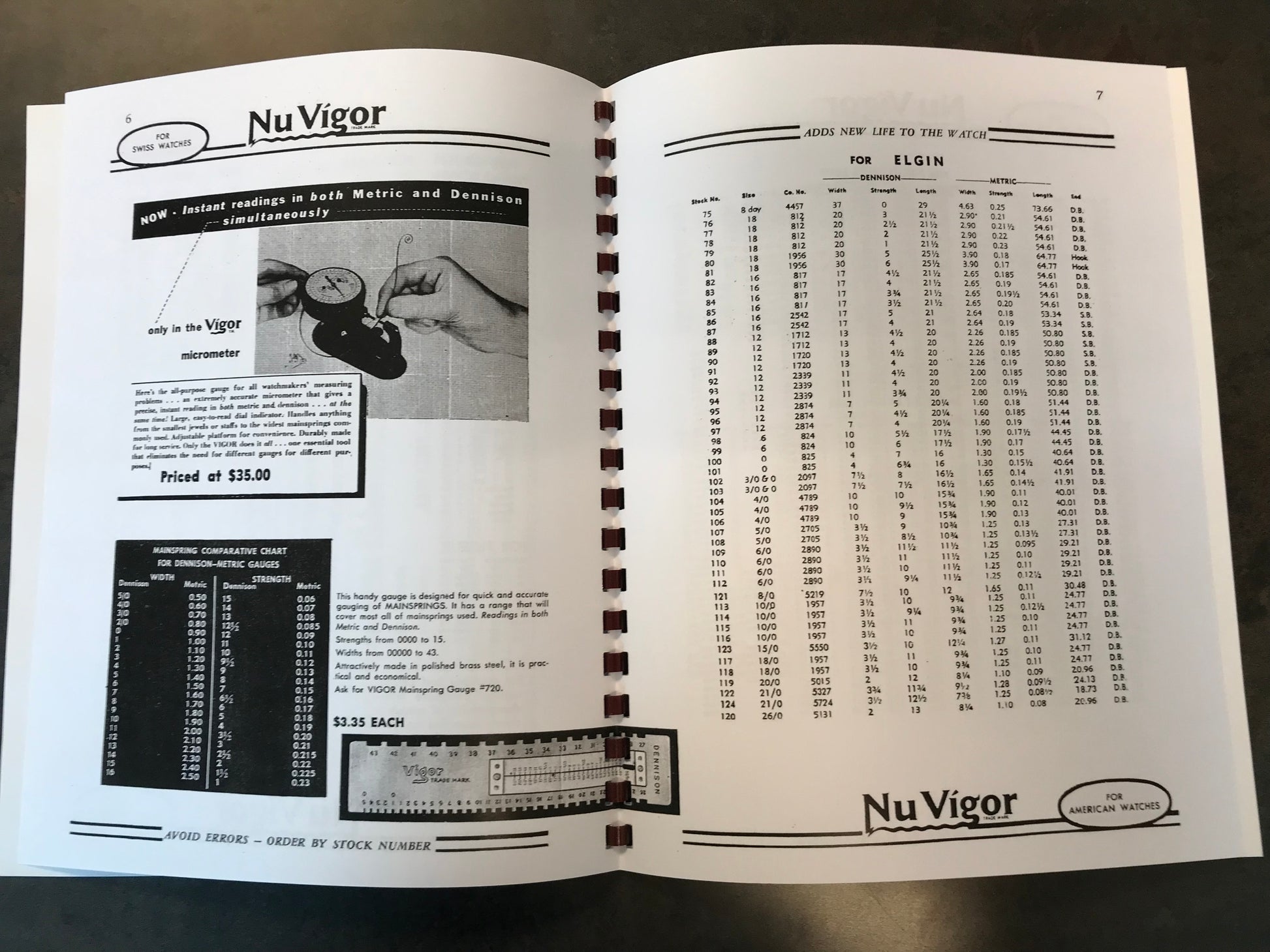 NuVigor Watch Mainspring Catalog & Guide - reprint