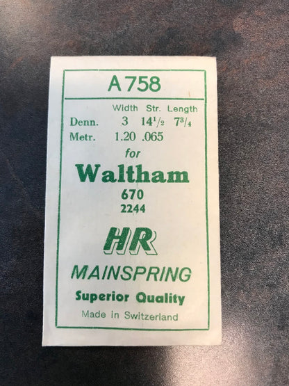 HR Mainspring A758 for Waltham 6¾ Ligne Model 670 #2244 - Steel