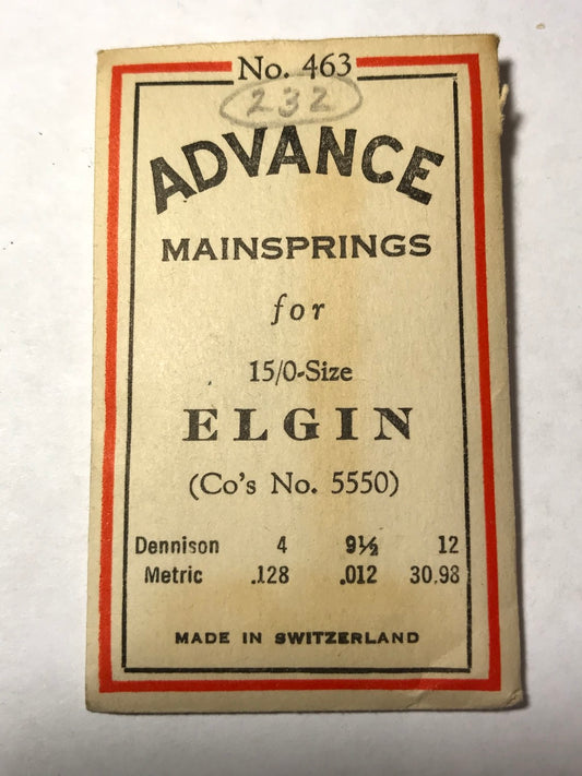 Advance Mainspring No. 463 for Elgin 15/0s Factory No. 5550 - Steel