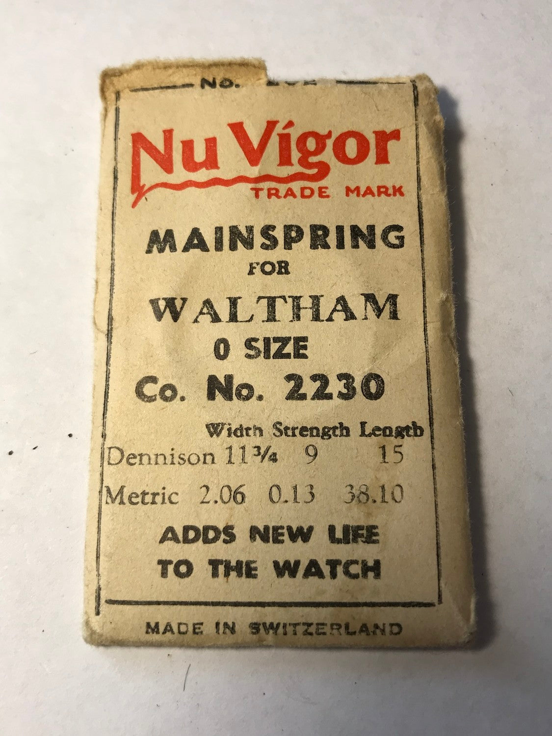 NuVigor Mainspring #202 for Waltham 0s & 3/0s Factory No. 2230 - Steel