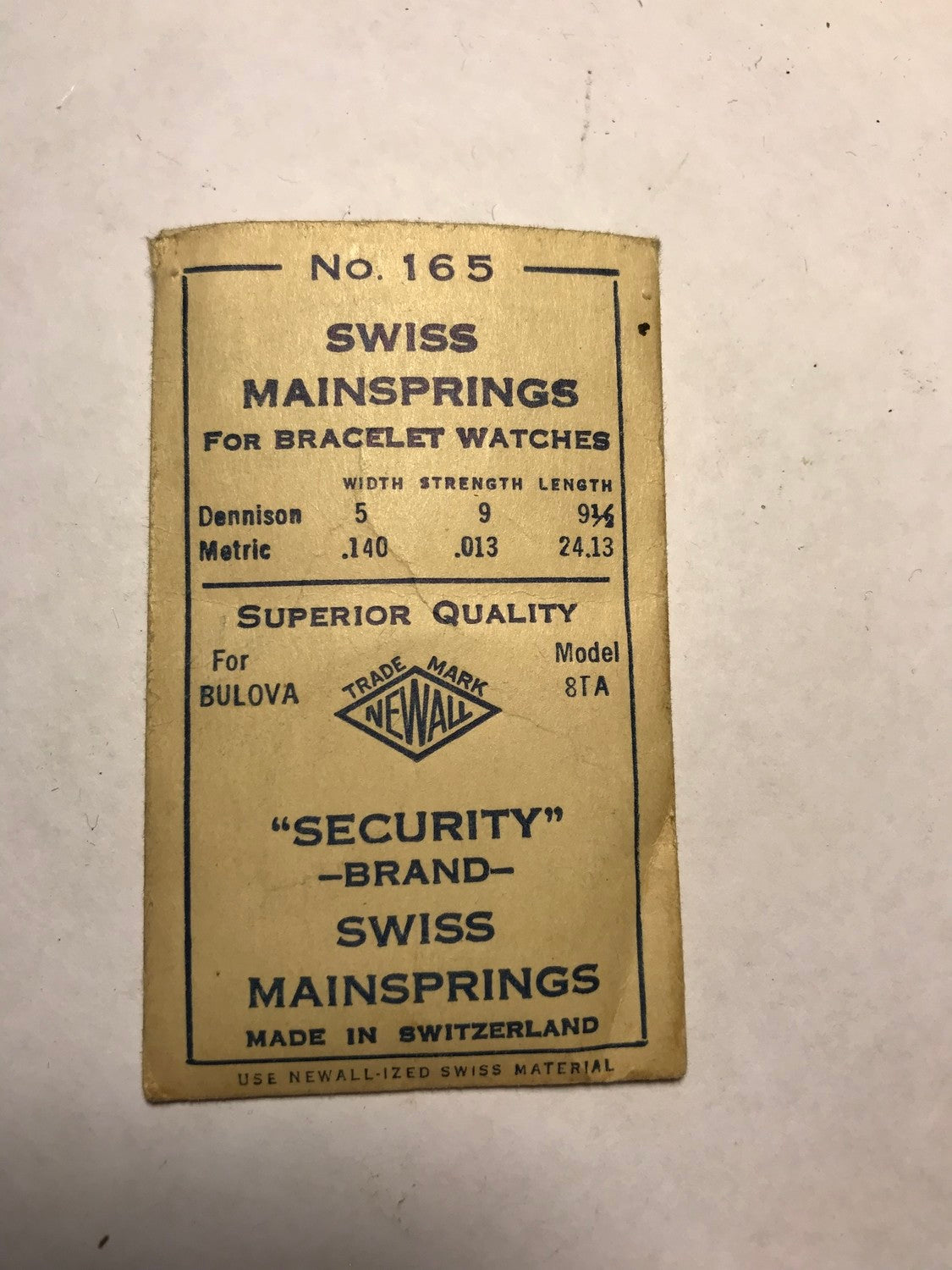 NEWALL Security Mainspring #165 for Bulova 8TA - Steel