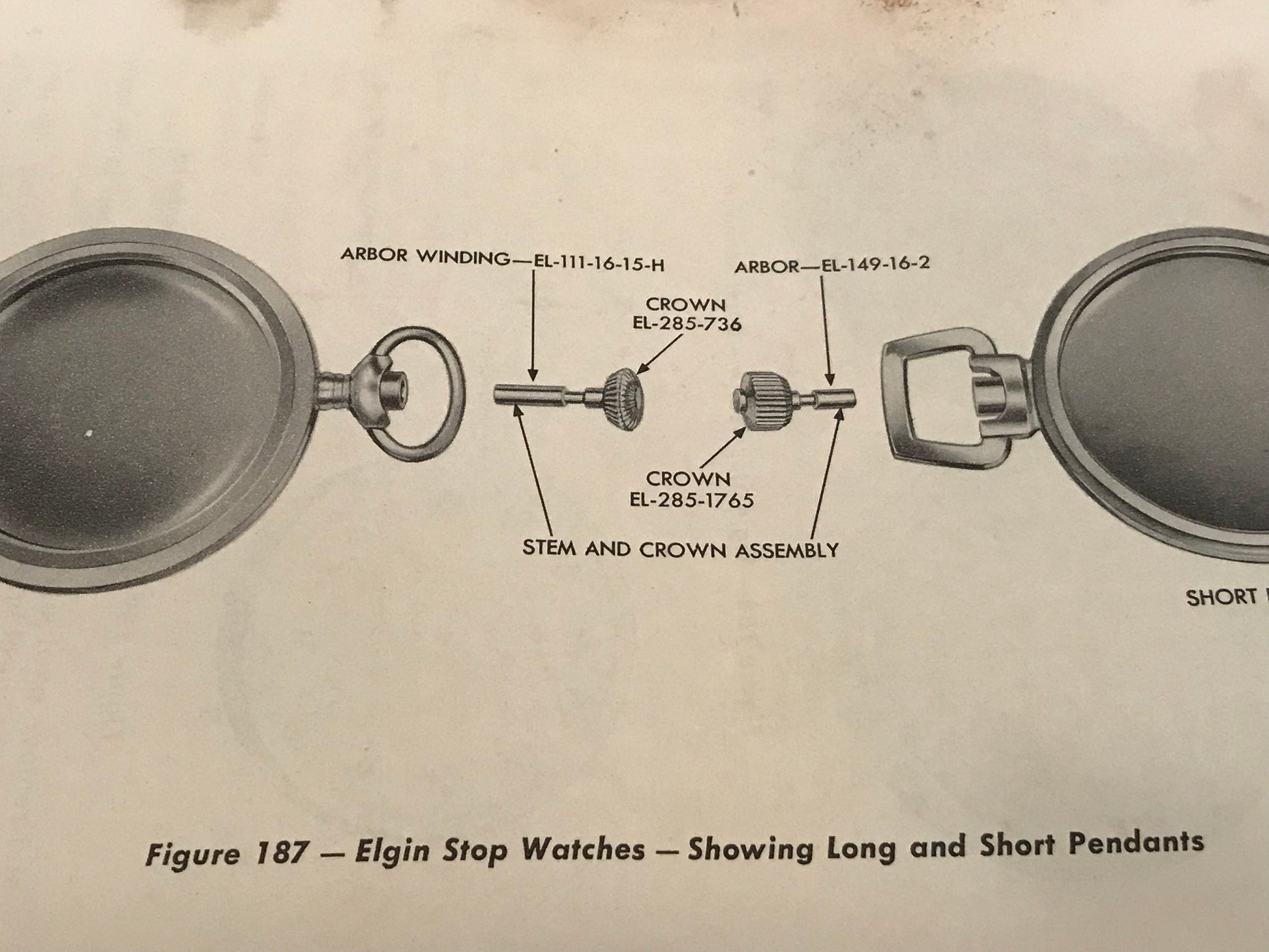 Elgin Factory winding arbor (long) for 16s Grade 582 Bomber Timer  pocket watches - New