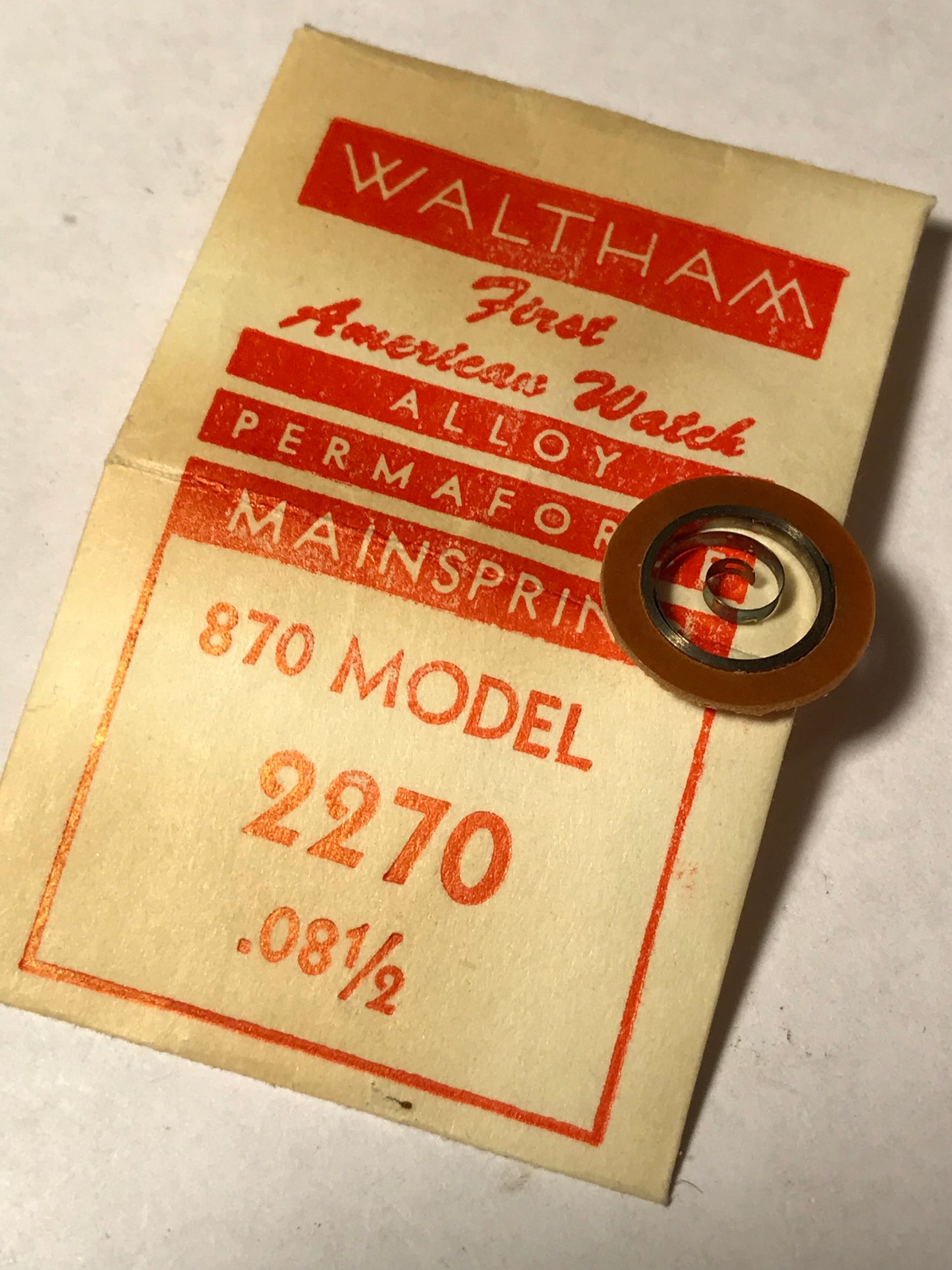 Waltham Factory Mainspring for Model 870 - 875 Movements No. 2270 / 2242- Alloy
