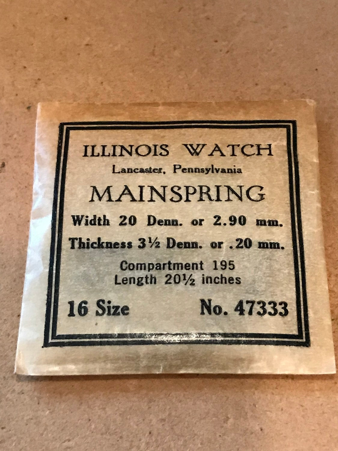 Illinois Factory Mainspring Factory No. 47333 for 16s movements - Steel