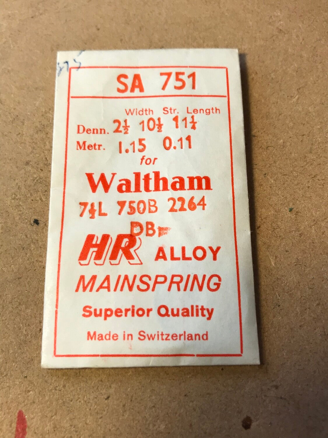 HR Mainspring SA751 for Waltham 7½ ligne 750B movements #2264 - Alloy