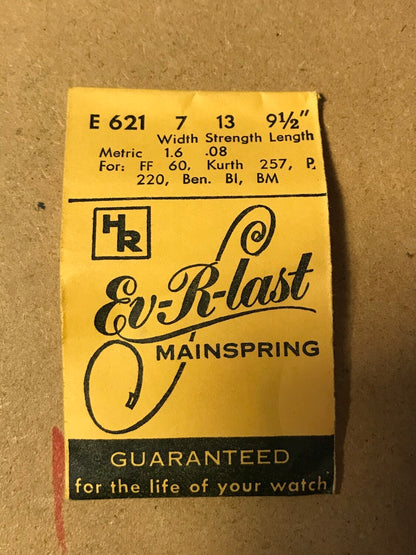 HR EvRlast Mainspring E621 for FF60, Kurth 257, Benrus BI & BM - Steel