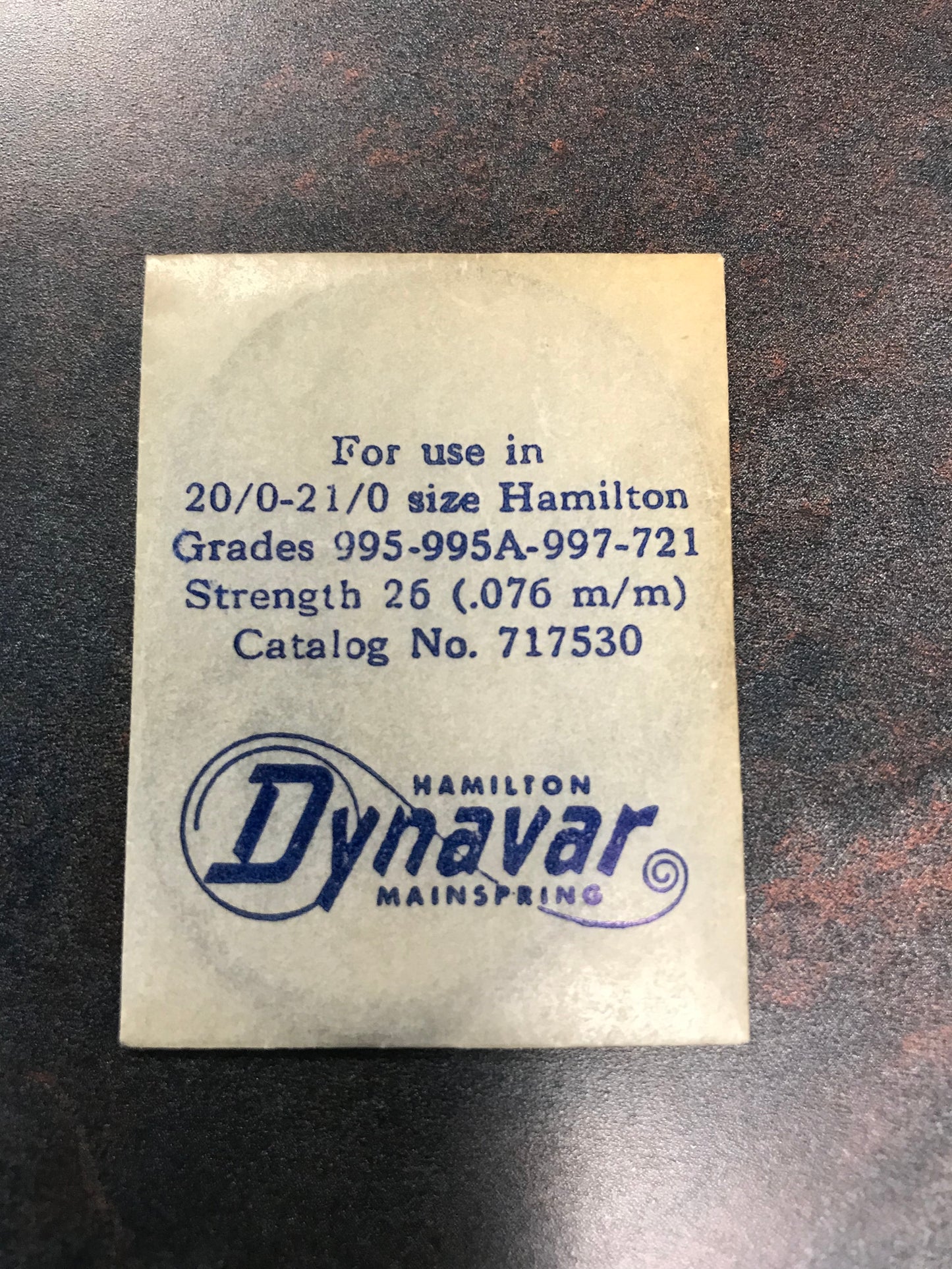 Hamilton Factory Dynavar Mainspring for 20/0 & 21/0s Hamilton No. 717530- Alloy