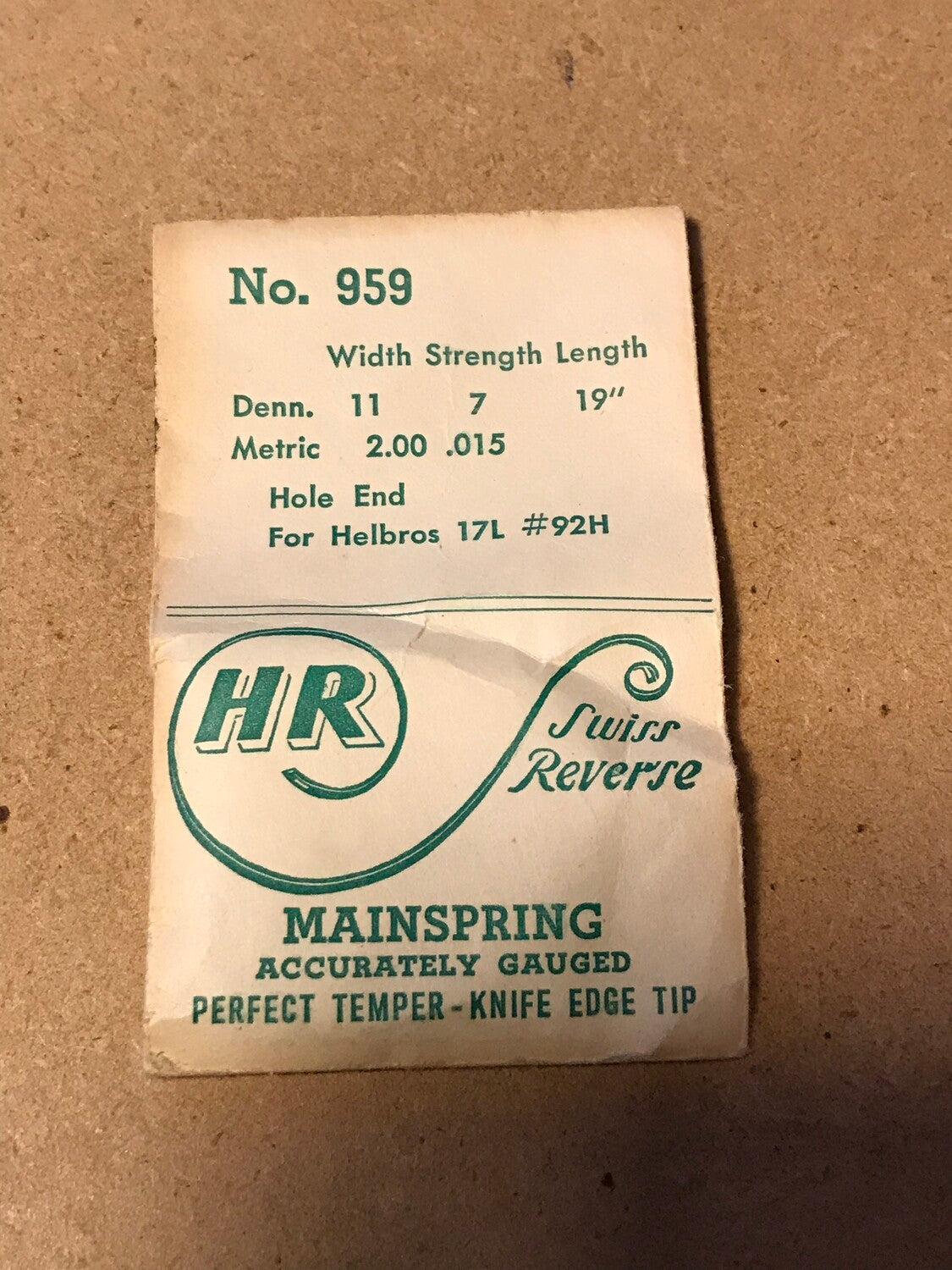 HR Mainspring No. 959 for Helbros 17L #92H movements - Steel