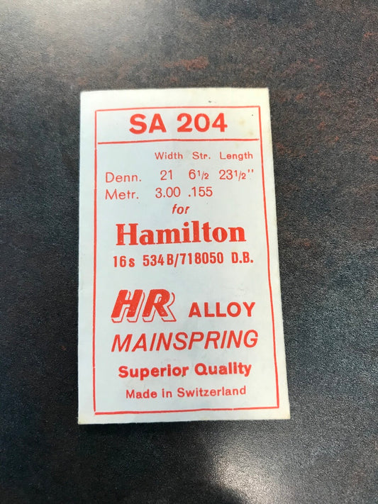 HR Mainspring SA204 for 16s Hamilton No. 534B / 718050 - Alloy