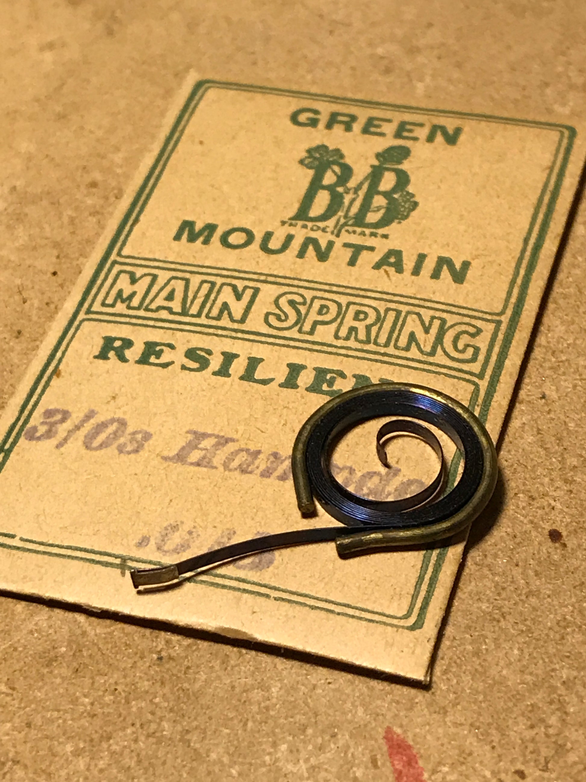 Green Mountain Mainspring for Hampden 3/0s No. 9696 - Steel