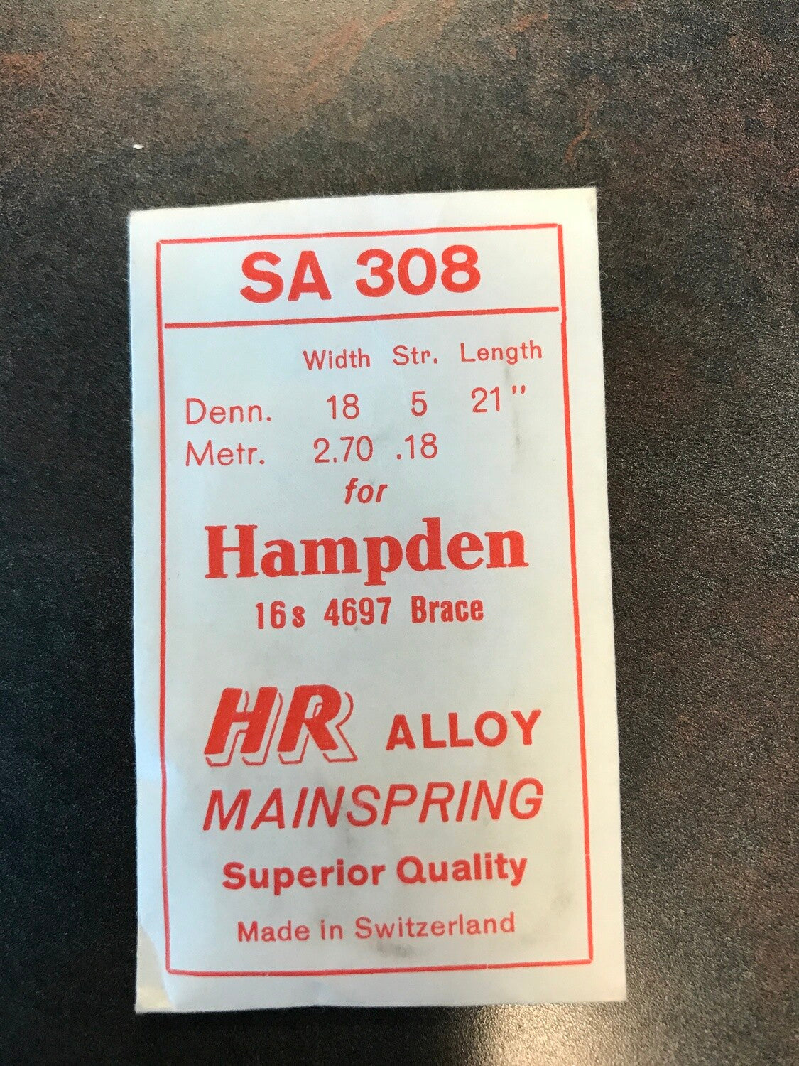 HR Mainspring SA308 for 16s Hampden #4697 - Alloy