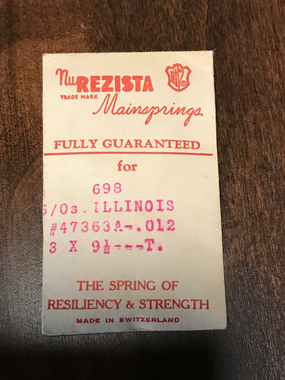 NuREZISTA Mainspring #698 for Illinois 6/0s Factory No. 47363A - Steel