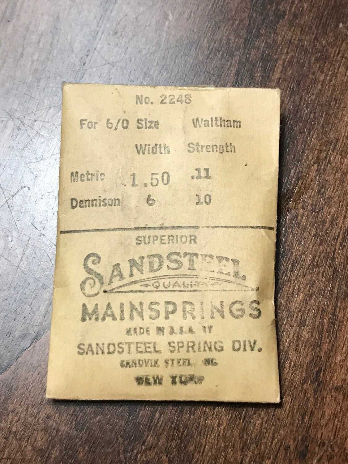 Sandsteel Mainspring for Waltham 6/0s C Size 1945 Model No. 2248 - Steel