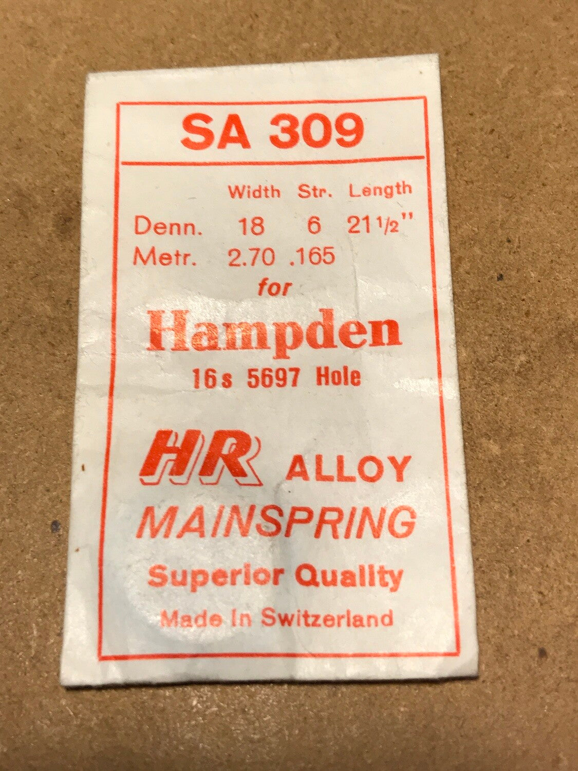 HR Mainspring SA309 for 16s Hampden #5697 - Alloy