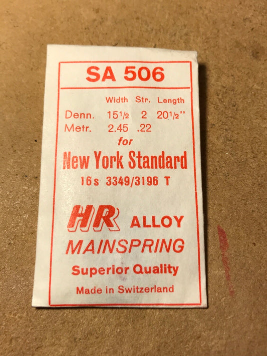 HR Mainspring SA506 for 16s NY Standard Factory No. 3349 / 3196 - Alloy