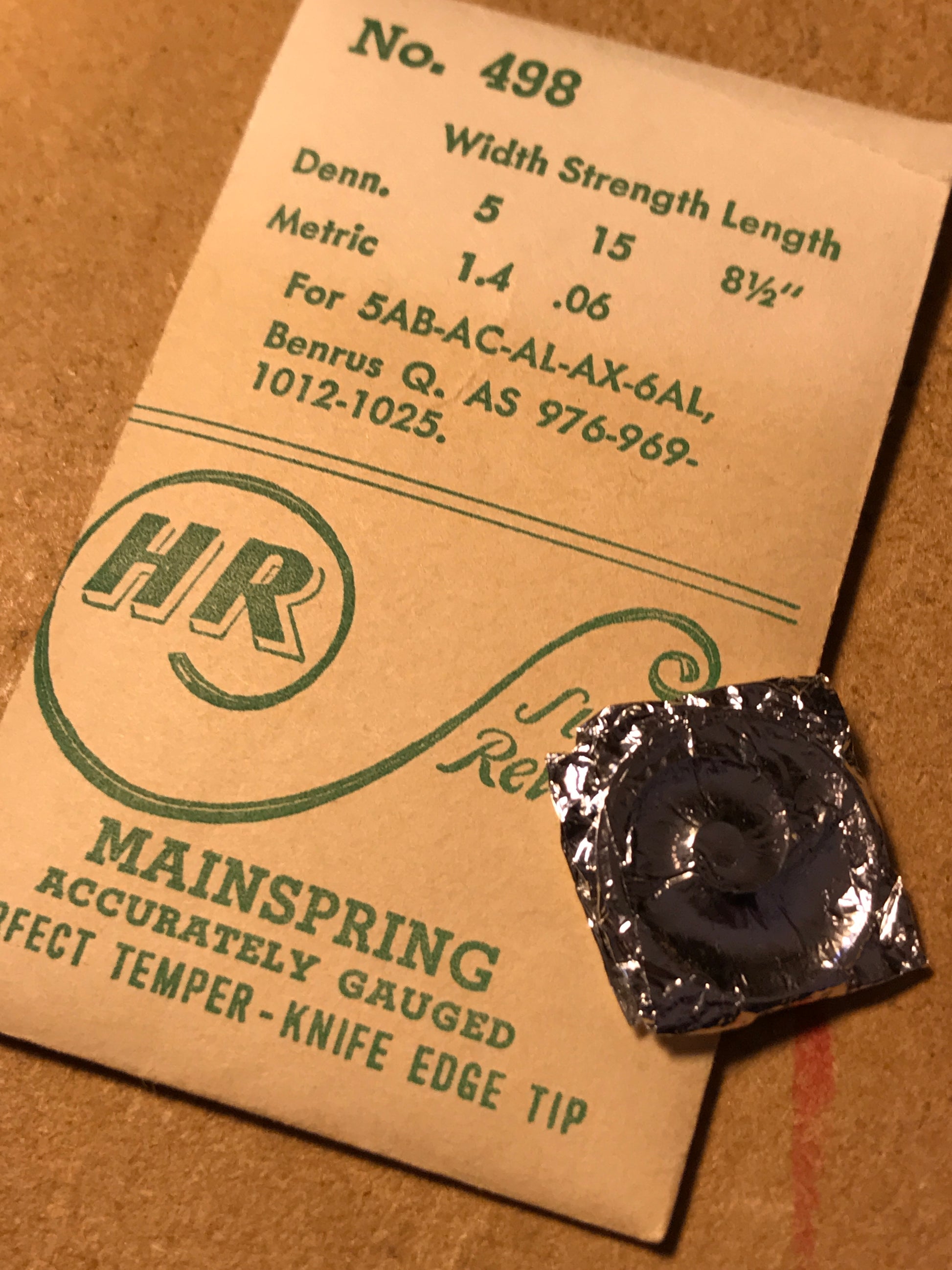 HR Mainspring No. 498 for Benrus Q, AS 976 - 1025 and a bunch of Bulova - Steel