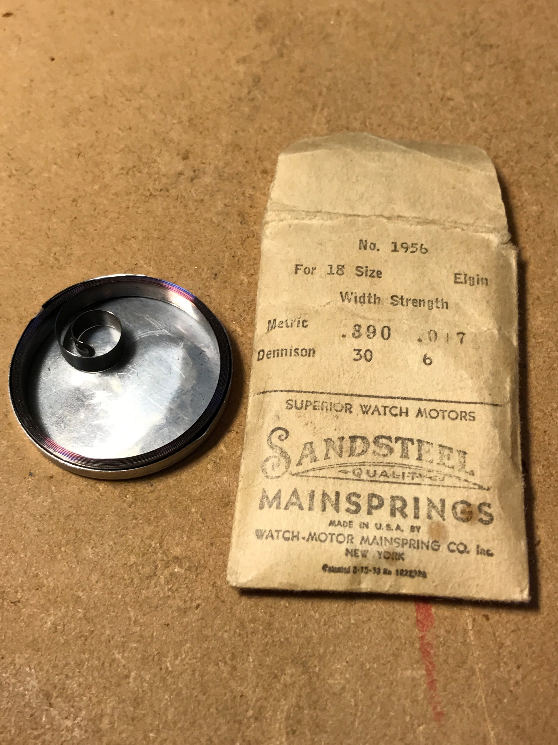 Sandsteel Mainspring for Elgin 18s No. 1956 - Steel
