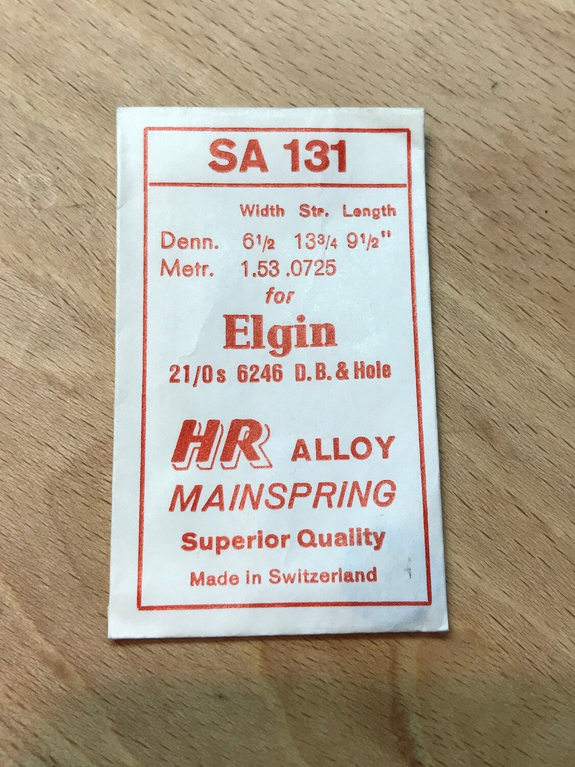 HR Mainspring SA131 for 21/0s Elgin Factory No. 6246 - Alloy