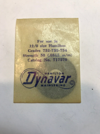 Hamilton Factory Dynavar Mainspring for 12/0s Hamilton No. 717270 - Alloy