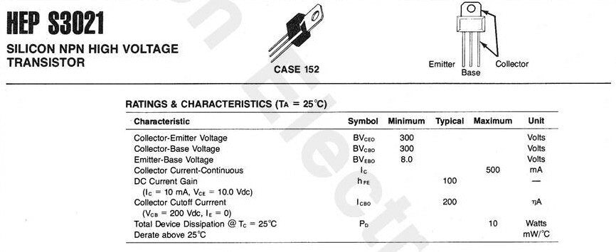 ONE Motorola HEP S3021 NPN High Voltage Transistor