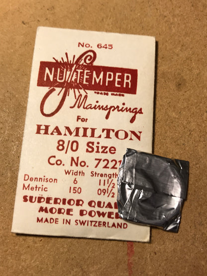 NuTemper Mainspring #645 for Hamilton 8/0s movements #7221 - Steel