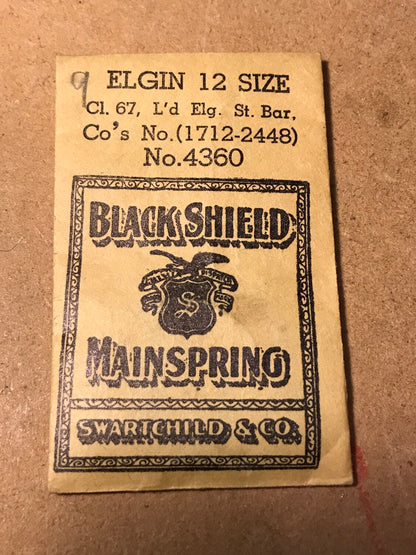 Swartchild Black Shield Mainspring #4360 for Elgin 12s No. 1712 - Steel
