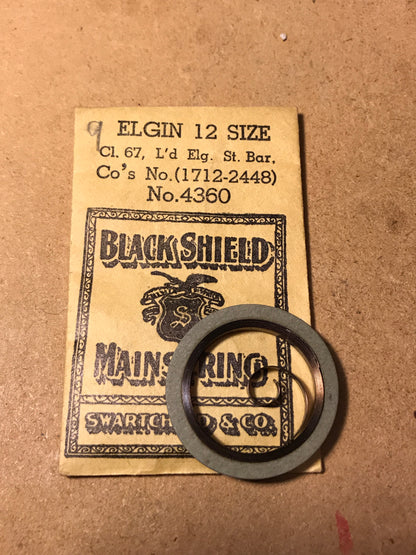 Swartchild Black Shield Mainspring #4360 for Elgin 12s No. 1712 - Steel