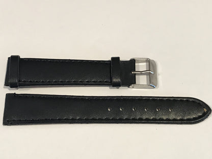 18mm BLACK Color Genuine Leather Stitched Watch Strap - New