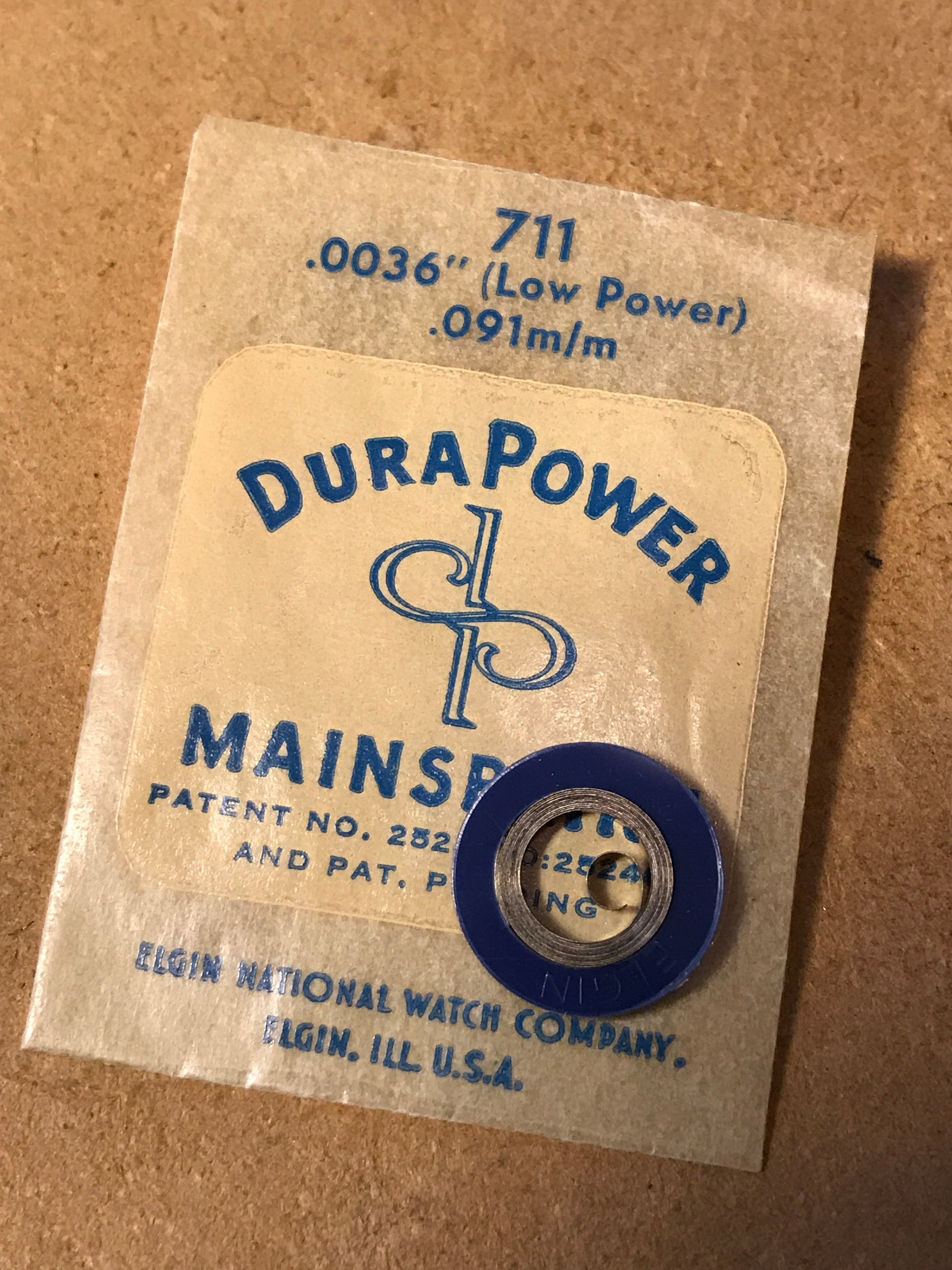 Elgin DuraPower Factory Mainspring for 13/0s grade 711 & similar - Alloy