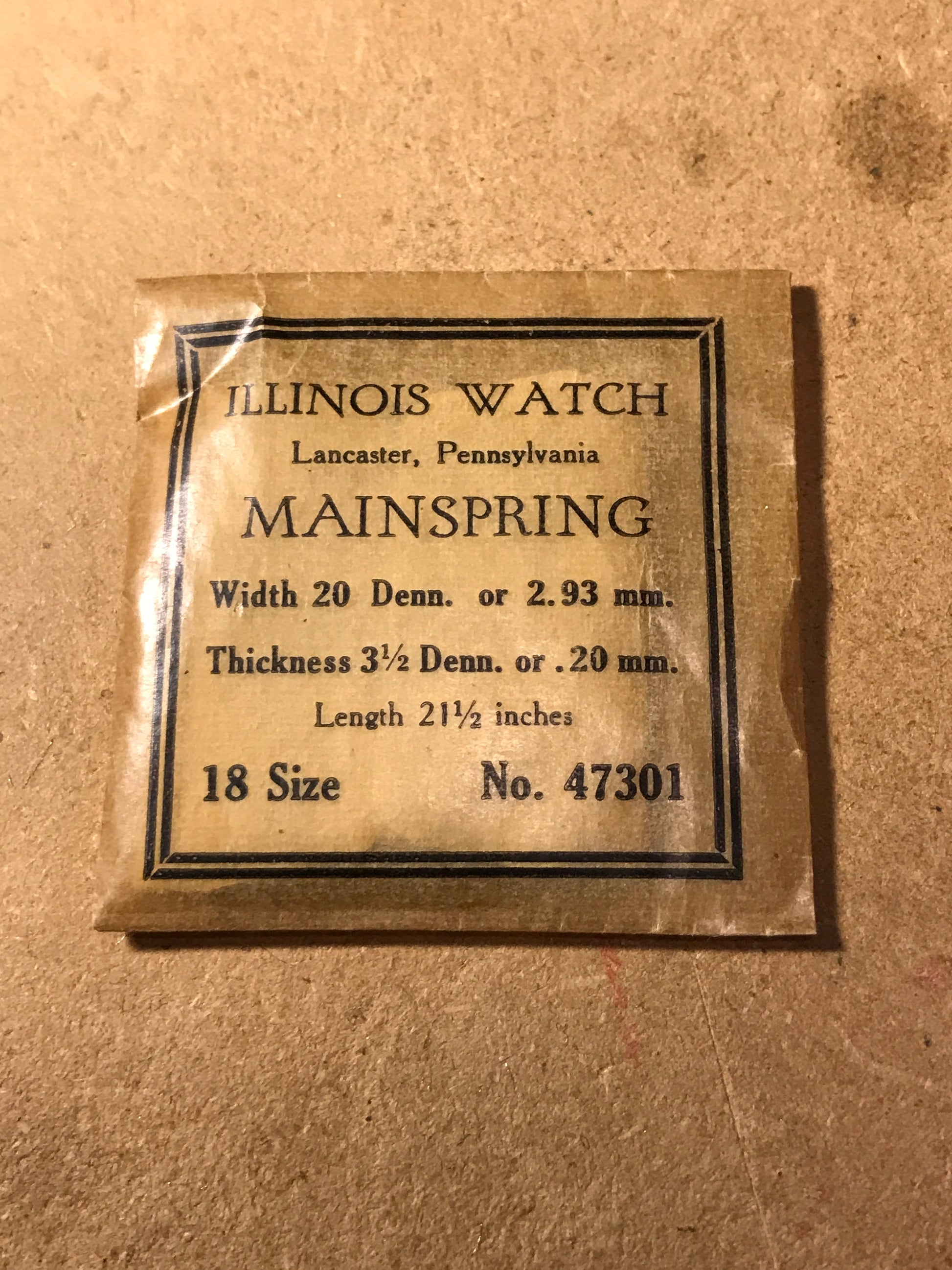 Illinois Factory Mainspring #47301 for 18s Pocket Watches - Steel