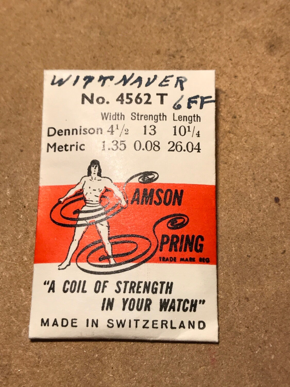 Samson Mainspring No. 4562T for Wittnauer caliber 6FF, 6FS, 6FA - Steel