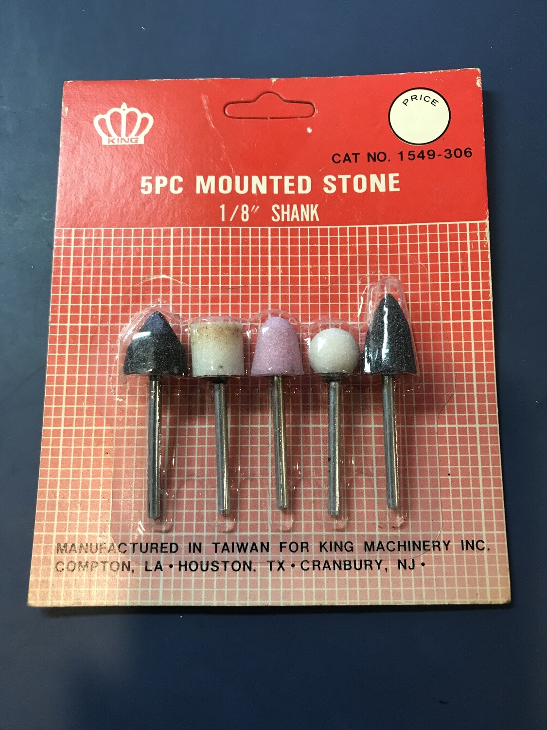 KING 5pc Mounted Stone Set with 1/8" shank - New in packaging