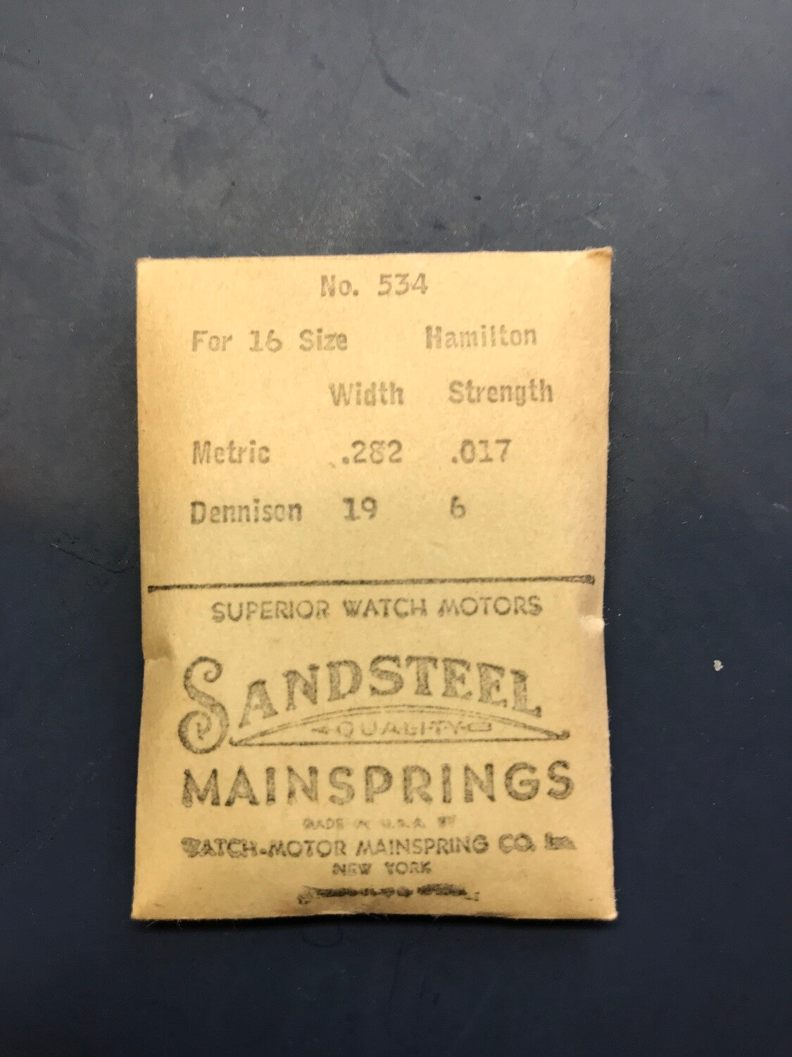 Sandsteel Mainspring for Hamilton 16s Factory No. 534 - Steel