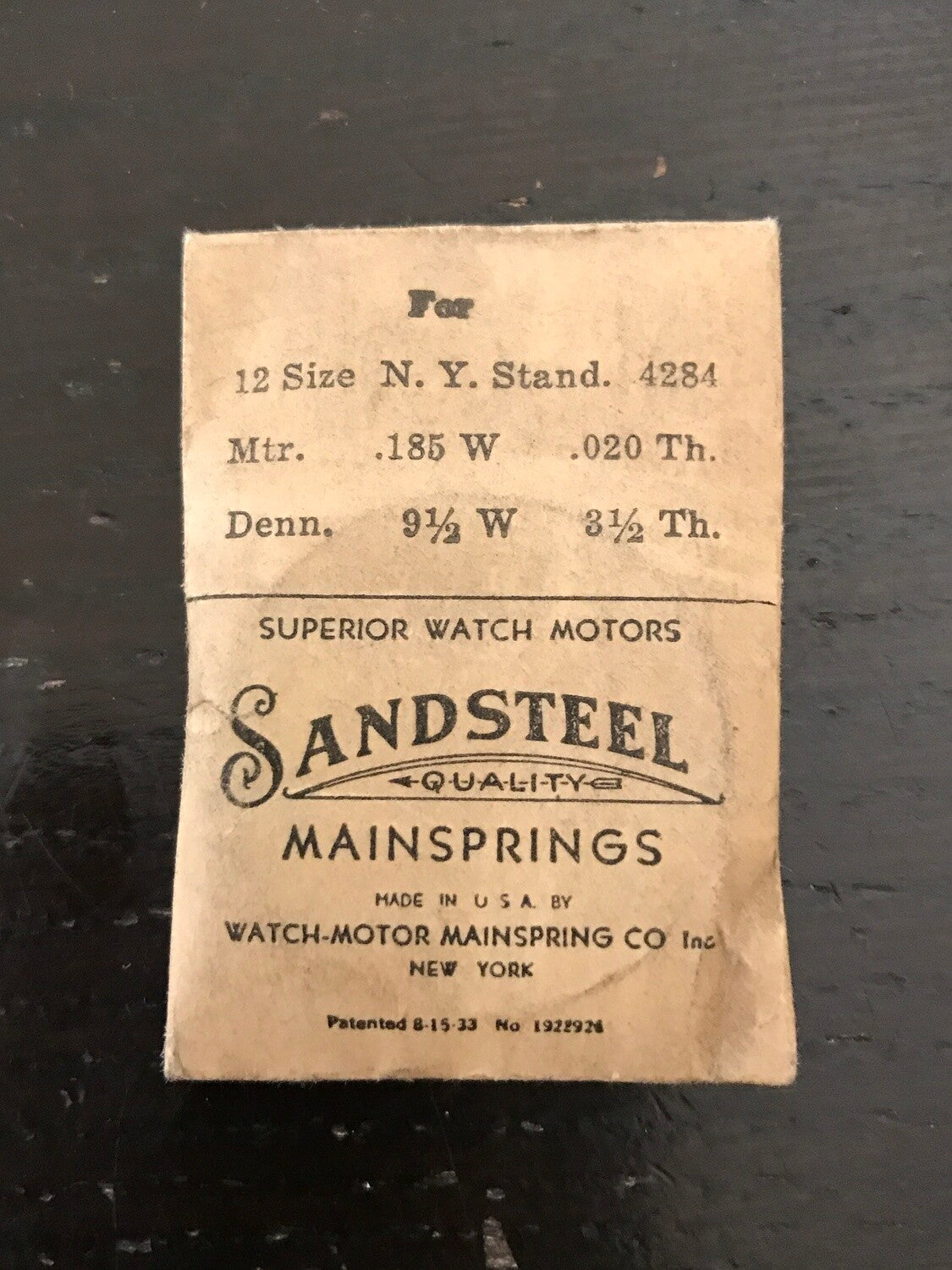 Sandsteel Mainspring for 12s N.Y. Standard No. 4284 - Steel
