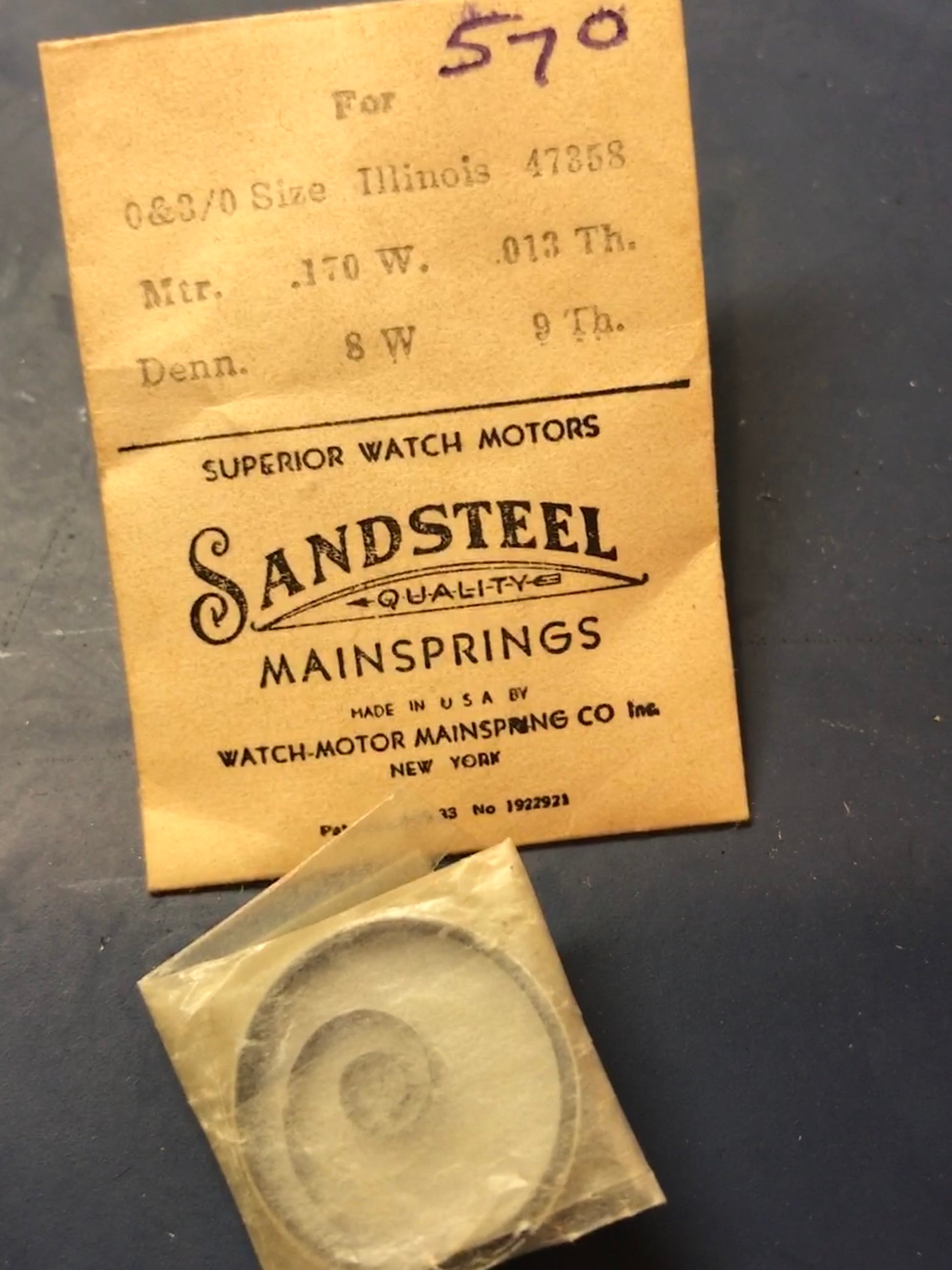 Sandsteel Mainspring for Illinois 0s & 3/0s Factory No. 47358 - Steel