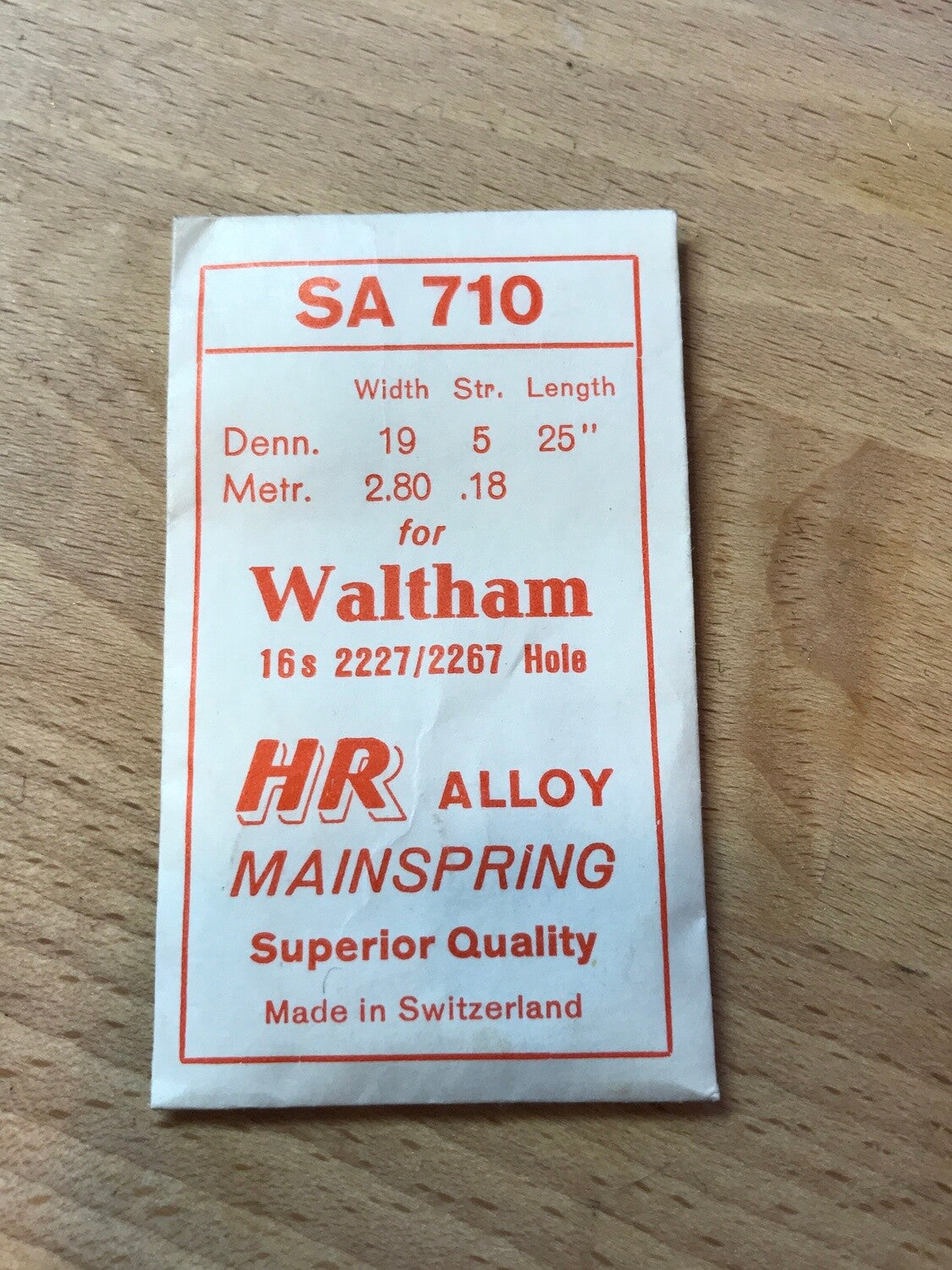 HR Mainspring SA710 for Waltham 16s movements Factory No. 2227 / 2267 - Alloy