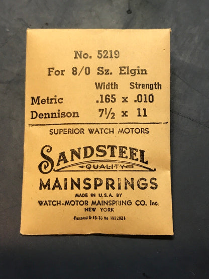 Sandsteel Mainspring for Elgin 8/0s Factory No. 5219 - Steel